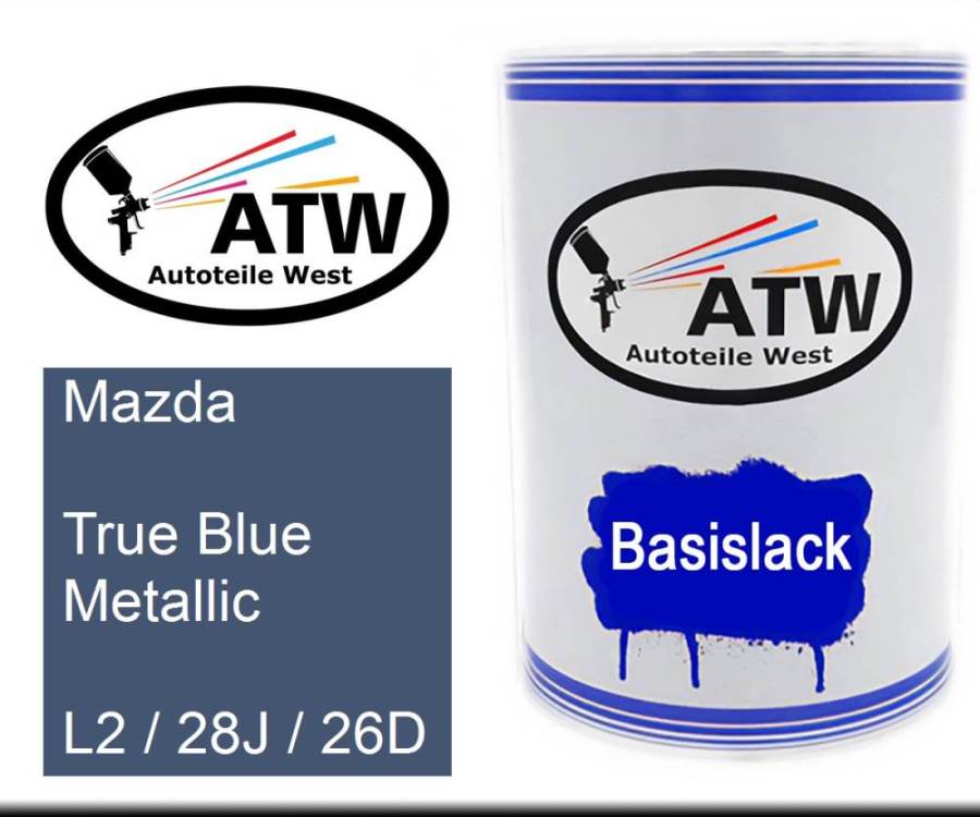Mazda, True Blue Metallic, L2 / 28J / 26D: 500ml Lackdose, von ATW Autoteile West.